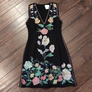 Foxiedox Black Floral Embroidered Sheath Dress SIZE 2